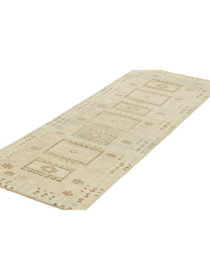 Vintage Turkish Runner Rug with Beige-Brown Geometric Patterns - Rug & Kilim Rugs