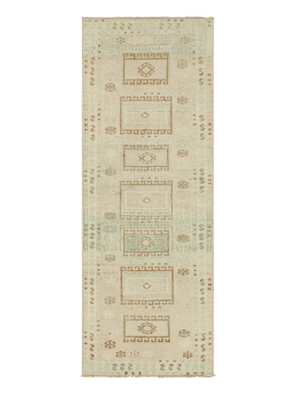 Vintage Turkish Runner Rug with Beige-Brown Geometric Patterns - Rug & Kilim Rugs