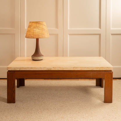 Wood and Travertine Low Coffee Table Coffee Tables