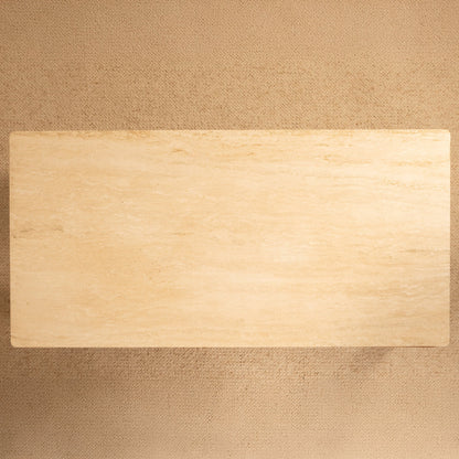 Wood and Travertine Low Coffee Table Coffee Tables