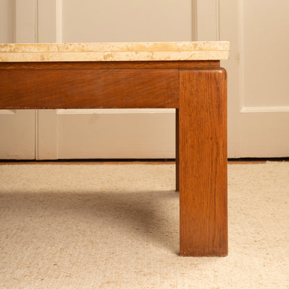 Wood and Travertine Low Coffee Table Coffee Tables