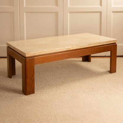 Wood and Travertine Low Coffee Table Coffee Tables