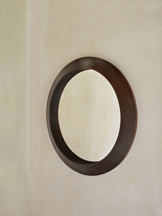 Walnut Round Wall Mirror, 1970s Mirrors