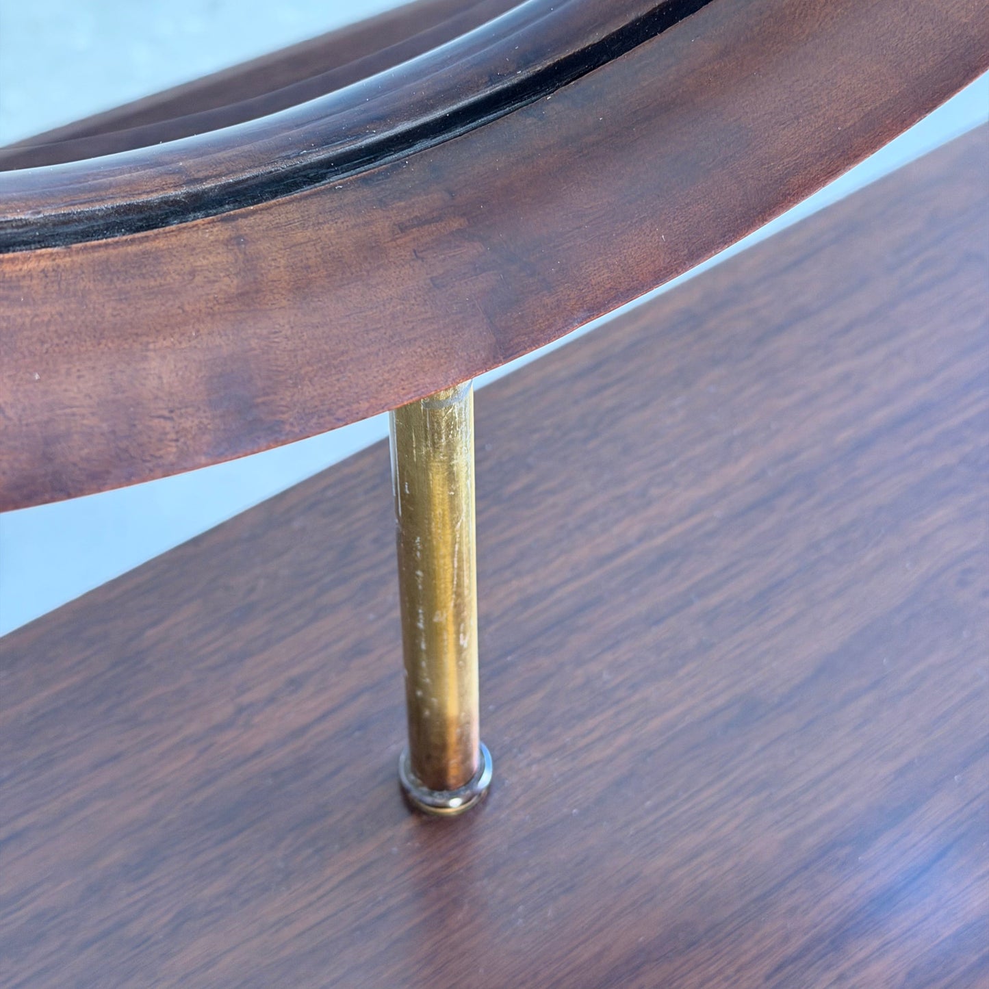 Italian Walnut Vanity Console with Round Mirror, Attributed to Paolo Buffa, 1950s Consoles