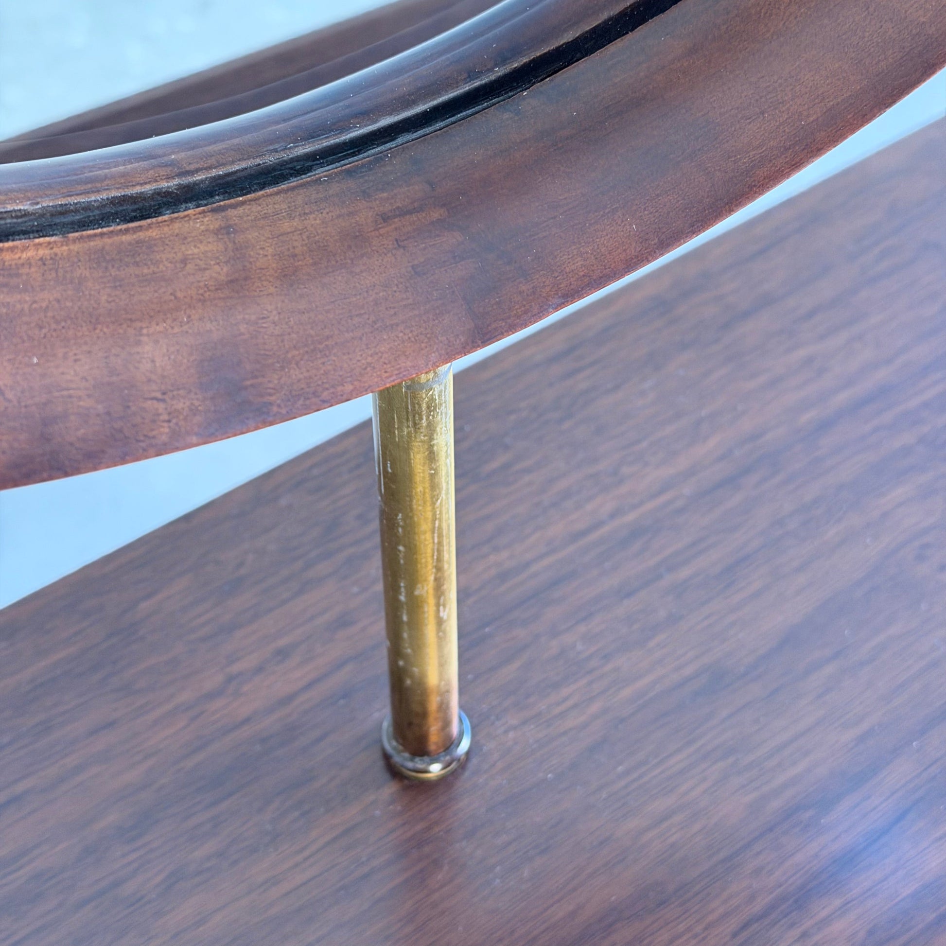 Italian Walnut Vanity Console with Round Mirror, Attributed to Paolo Buffa, 1950s Consoles