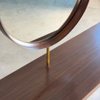 Italian Walnut Vanity Console with Round Mirror, Attributed to Paolo Buffa, 1950s Consoles