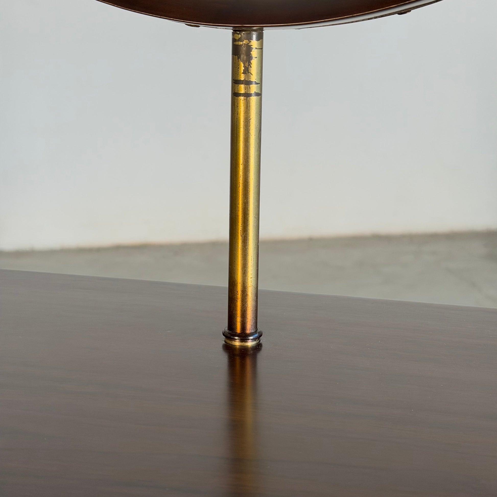 Italian Walnut Vanity Console with Round Mirror, Attributed to Paolo Buffa, 1950s Consoles
