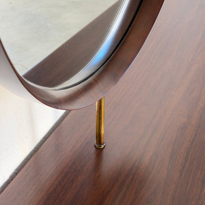 Italian Walnut Vanity Console with Round Mirror, Attributed to Paolo Buffa, 1950s Consoles