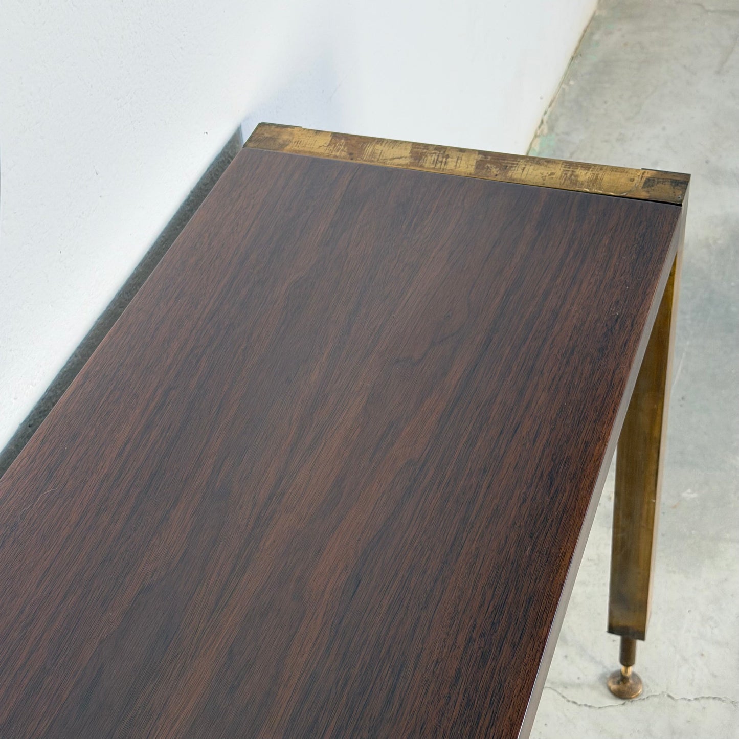 Italian Walnut Vanity Console with Round Mirror, Attributed to Paolo Buffa, 1950s Consoles