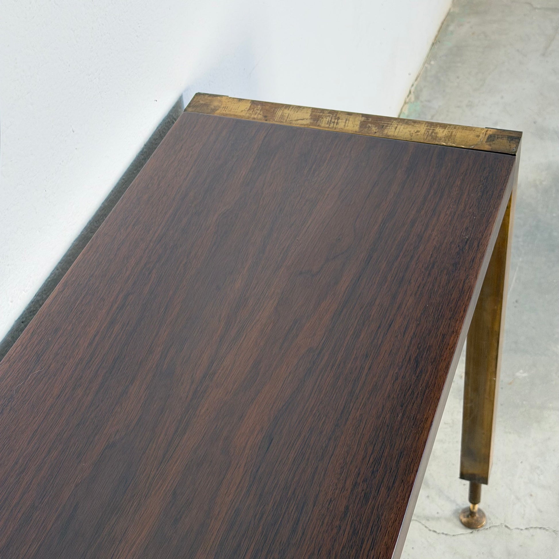 Italian Walnut Vanity Console with Round Mirror, Attributed to Paolo Buffa, 1950s Consoles