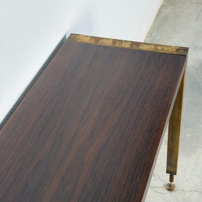 Italian Walnut Vanity Console with Round Mirror, Attributed to Paolo Buffa, 1950s Consoles