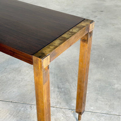 Italian Walnut Vanity Console with Round Mirror, Attributed to Paolo Buffa, 1950s Consoles