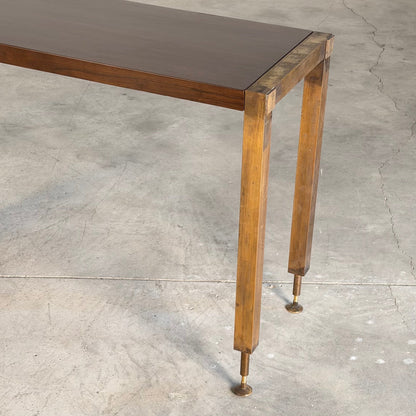 Italian Walnut Vanity Console with Round Mirror, Attributed to Paolo Buffa, 1950s Consoles