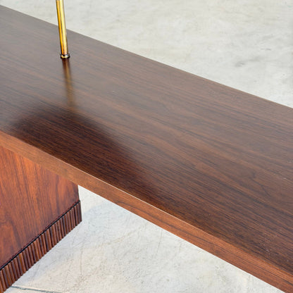 Italian Walnut Vanity Console with Round Mirror, Attributed to Paolo Buffa, 1950s Consoles