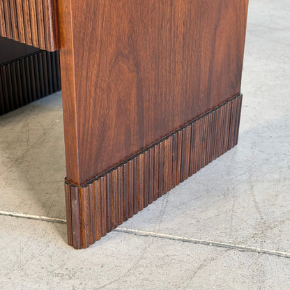 Italian Walnut Vanity Console with Round Mirror, Attributed to Paolo Buffa, 1950s Consoles
