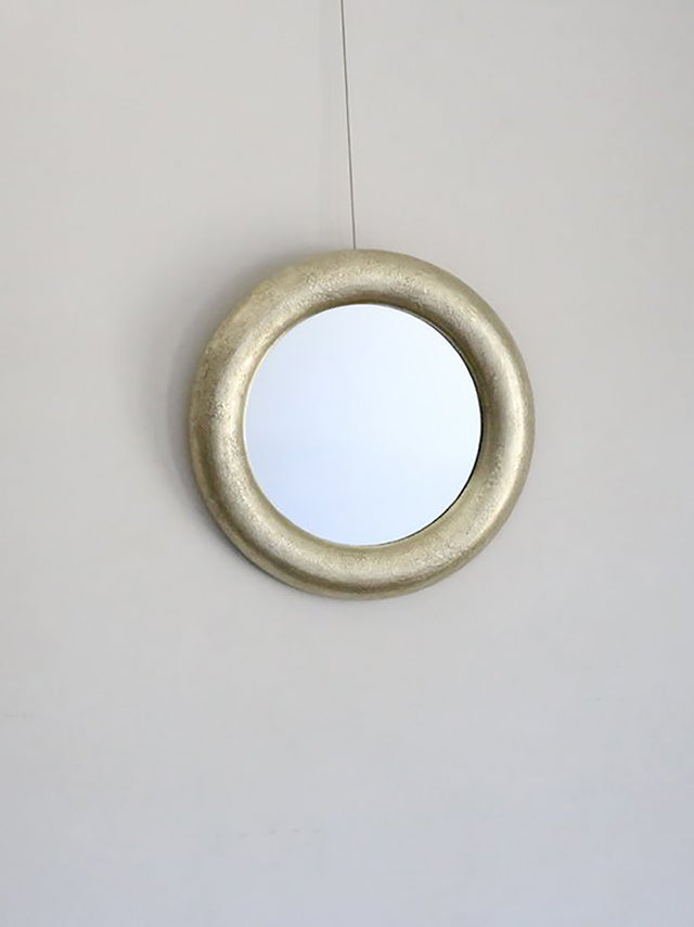 Water Gilded Round Mirror No.2, Crackle Gesso Mirrors