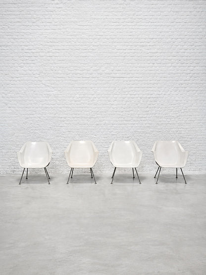Wim Rietveld & André Cordemeyer for Gispen, Model 416 Chairs, Molded Polyester and Tubular Metal Chairs