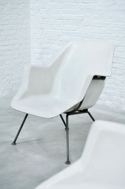 Wim Rietveld & André Cordemeyer for Gispen, Model 416 Chairs, Molded Polyester and Tubular Metal Chairs