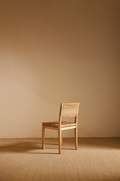 Aino Aalto birch and woven rattan 615 chairs, single chair, angled front view