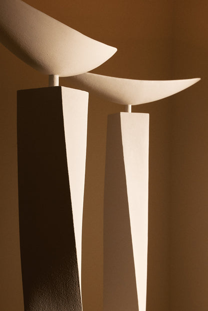 Alexander plaster floor lamp, close view of two dishes from below
