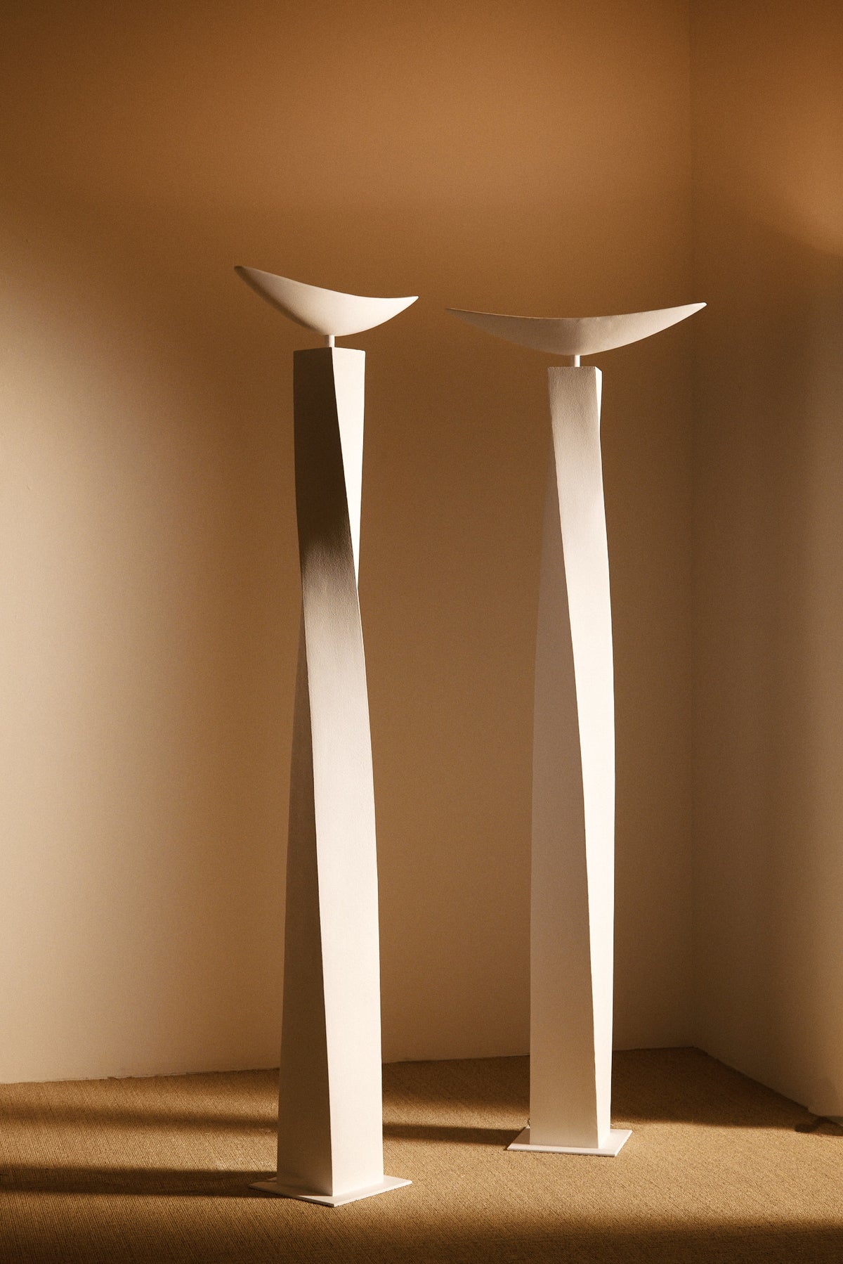 Alexander plaster floor lamp, wide view of two lamps standing side by side