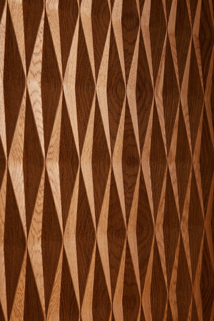 Cabinet 01 in solid oak, nearer view of the diamond relief