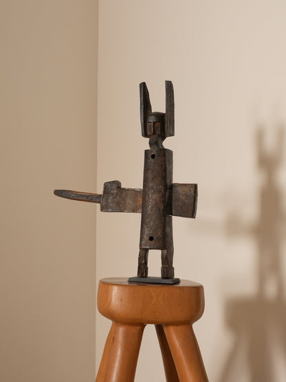 Bambara wood locker statue, wider angled view on a stool