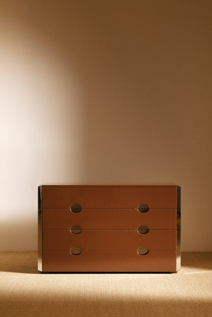 Luigi Caccia Dominioni MB3 commode in wood and metal, wide front view