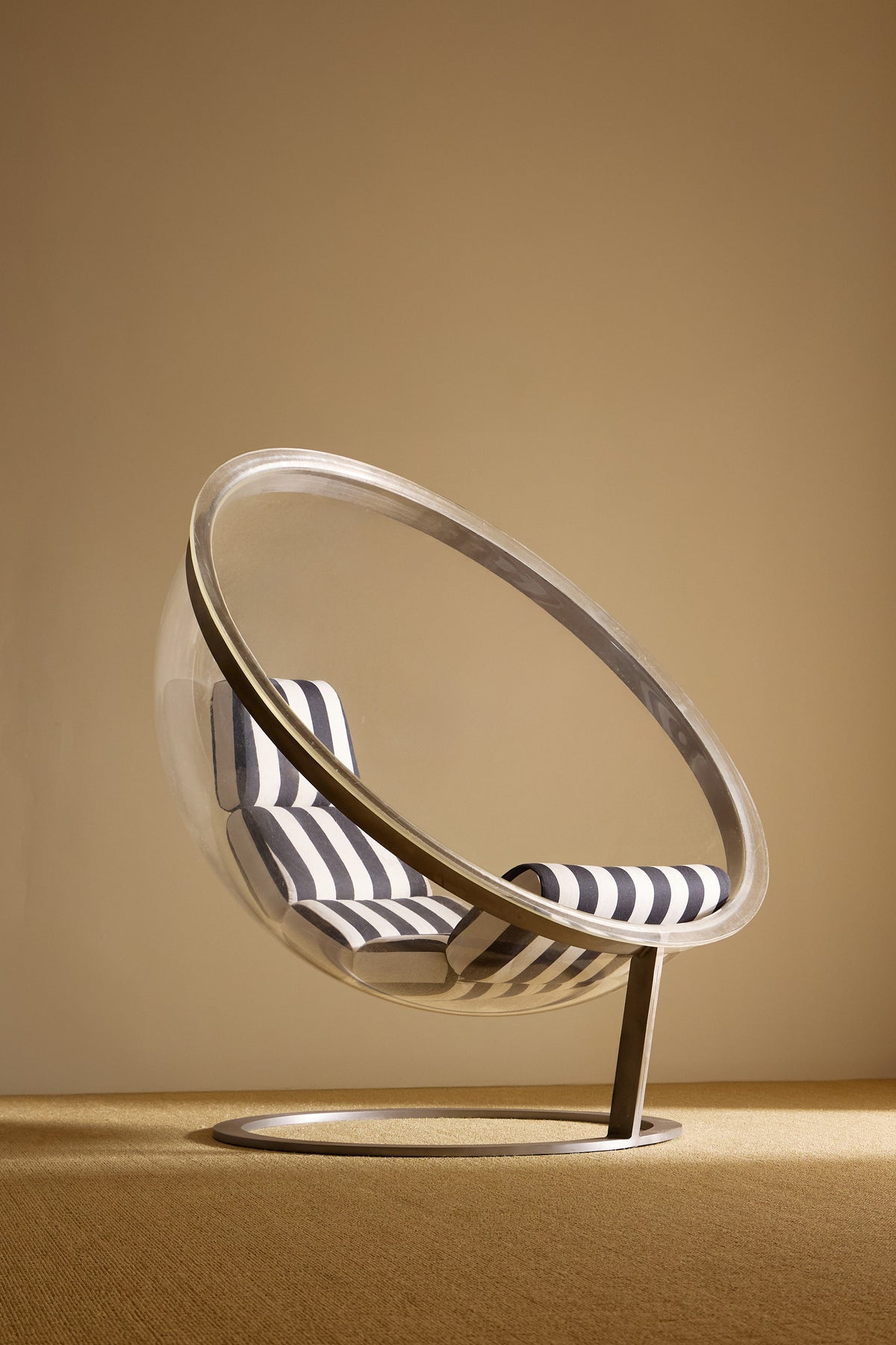Christian Daninos Lucite and steel Bubble armchair, angled view from the side