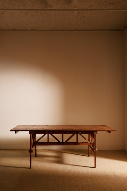 Enzo Mari natural pine Autoprogettazione dining table, front view of the table in the room