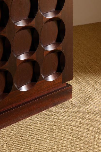 Frans Defour mahogany sculptural bar angled close-up of the carved front