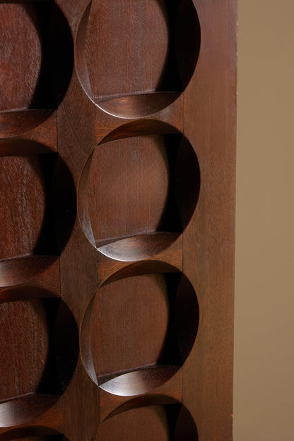 Frans Defour mahogany sculptural bar, close-up of the carved front