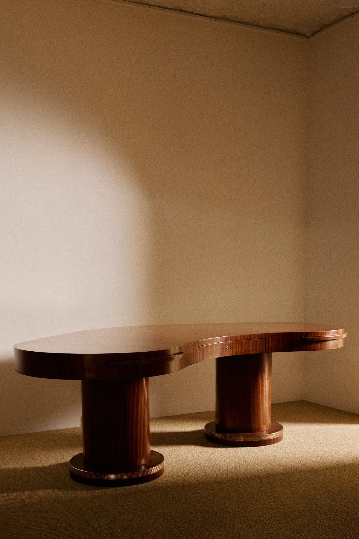 French Art Deco brass and rosewood desk full view