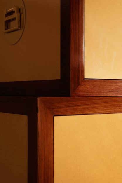 Giovanni Patrini rosewood and lacquered wood cabinet, close view of the rosewood corner joint