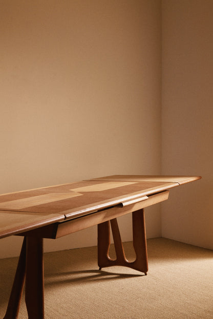 Guillerme et Chambron solid oak extendable dining table, extended, angled view