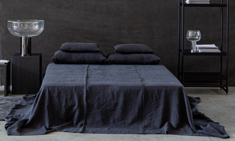 Heavy Linen Bed Cover Decor Black