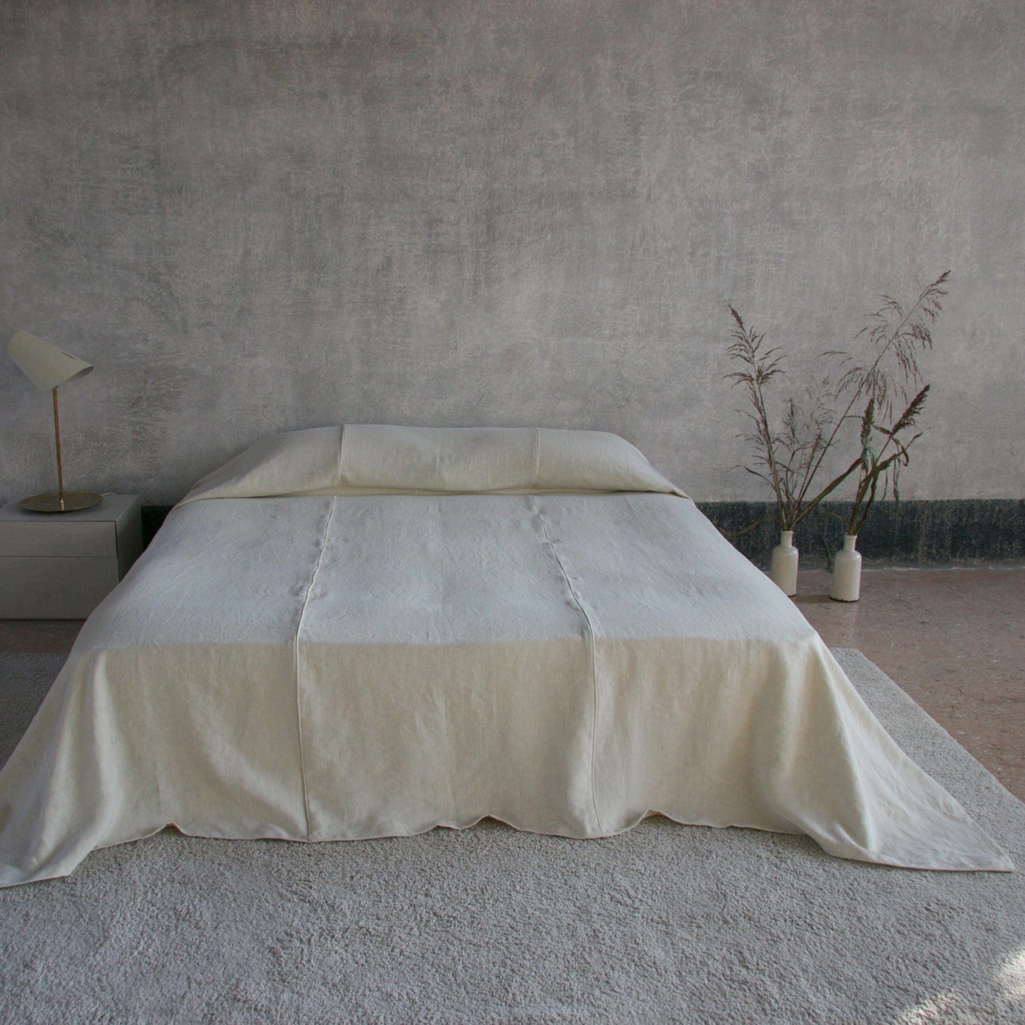 Heavy Linen Bed Cover Decor Cream