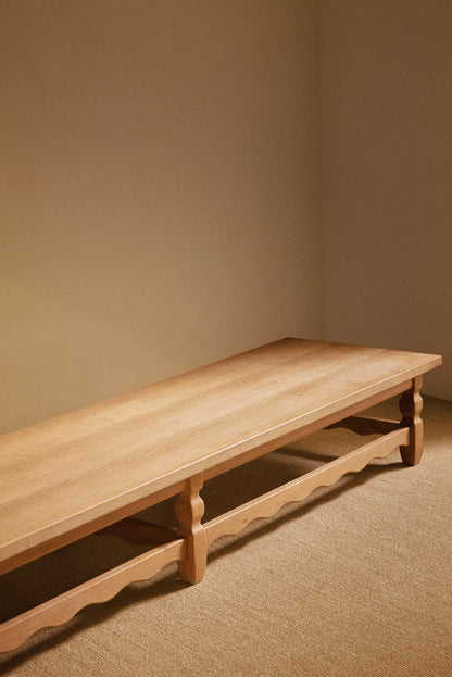 Henning Kjaernulf brushed oak coffee table, angled view along the length