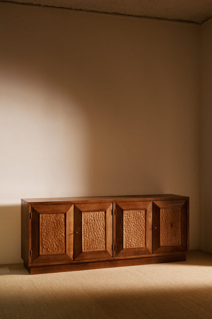 Italian hand carved wood sideboard angled front view