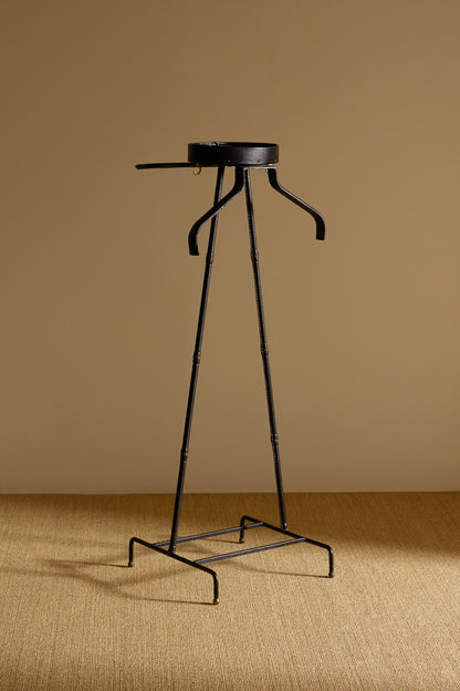 Jacques Adnet lacquered metal and leather night valet, lower front view
