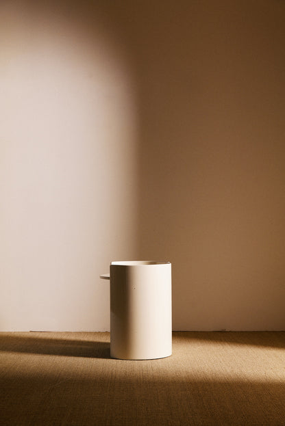 Kazuhide Takahama off white lacquered wood Gea side table, single table from the back with the raised edge of the top