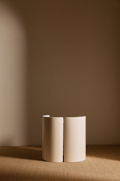 Kazuhide Takahama off white lacquered wood Gea side table, single table from the front with the panels closed