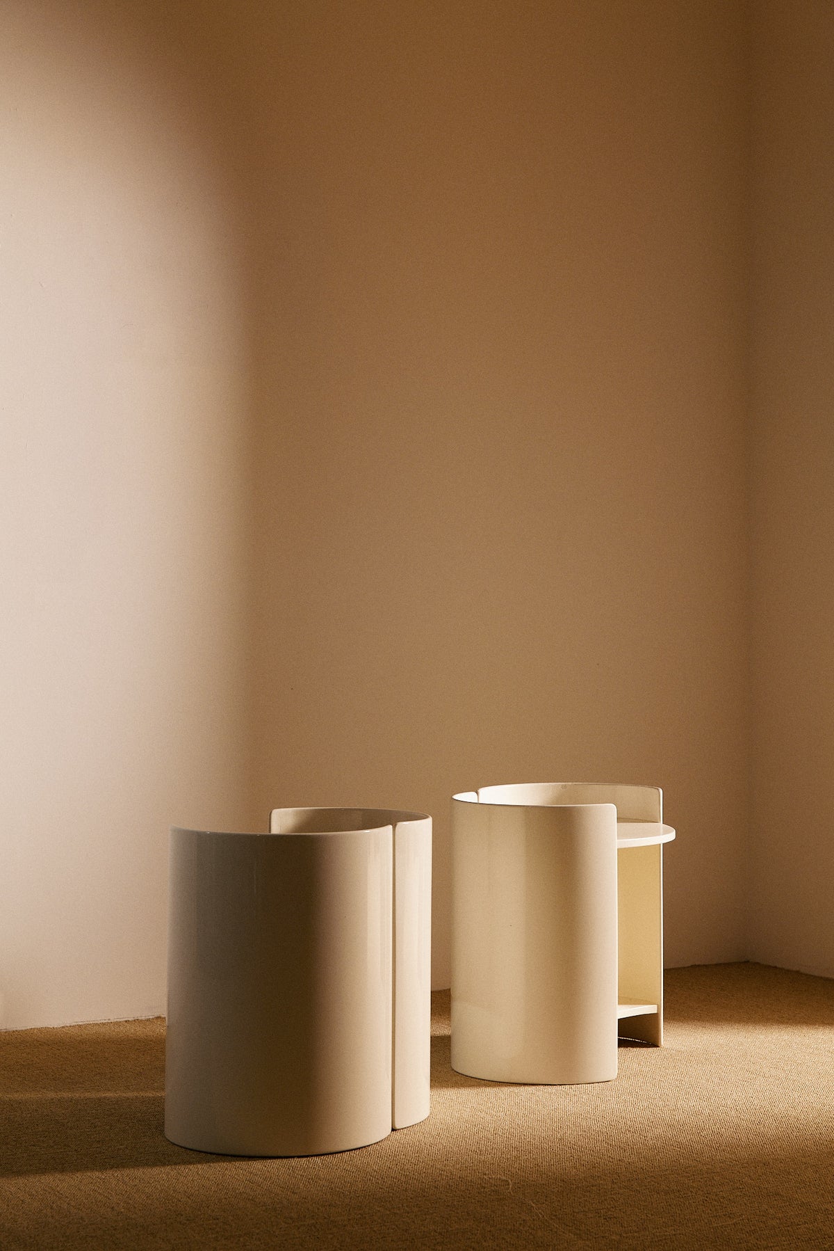 Kazuhide Takahama off white lacquered wood Gea side table, pair with the shelf of one table showing