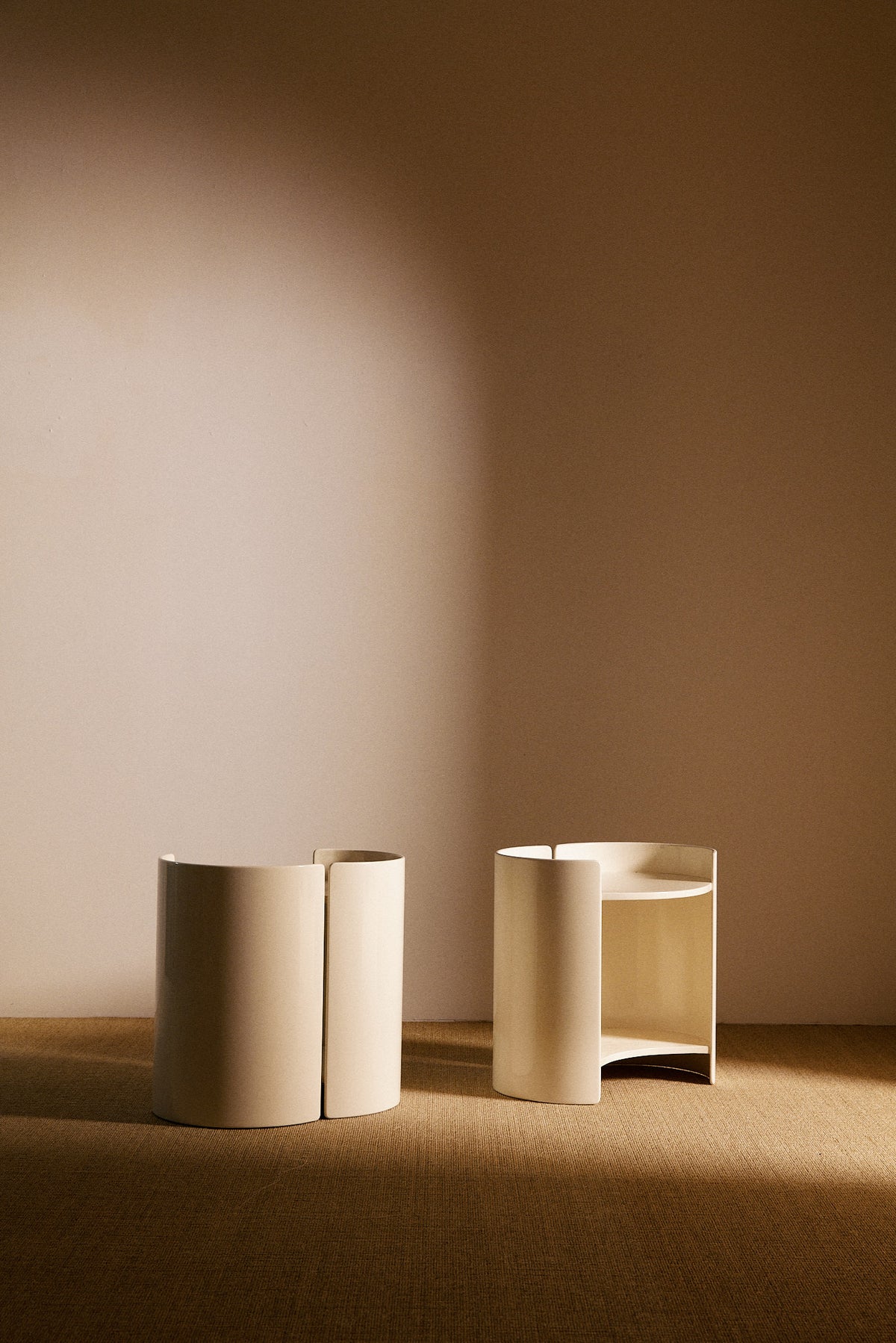 Kazuhide Takahama off white lacquered wood Gea side table, pair seen at a wider distance