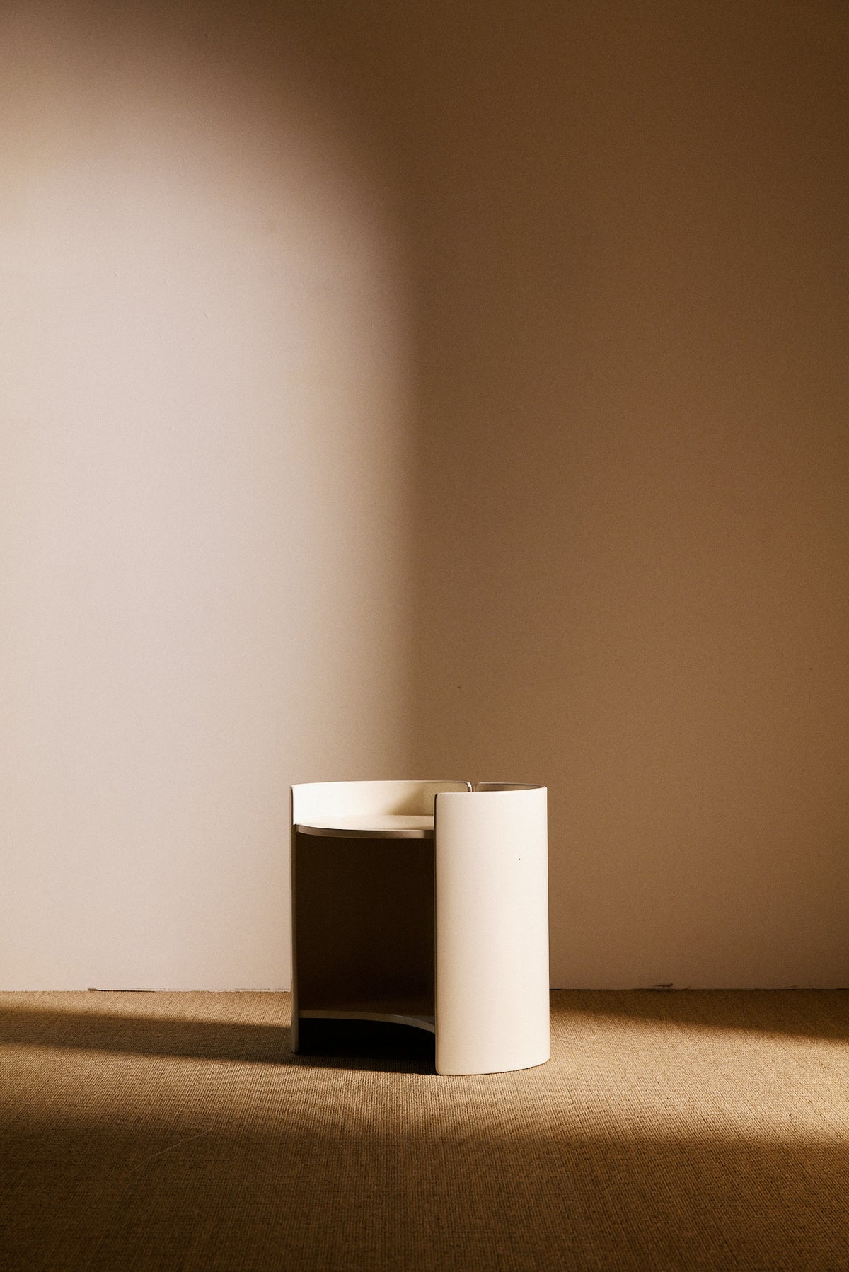 Kazuhide Takahama off white lacquered wood Gea side table, single table straight on with the shelf open