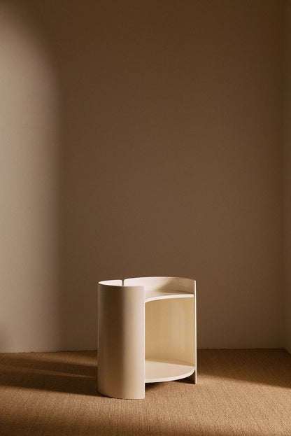 Kazuhide Takahama off white lacquered wood Gea side table, single table from the side with the shelf