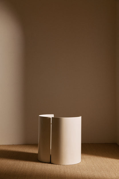 Kazuhide Takahama off white lacquered wood Gea side table, single table with the gap between the panels facing front