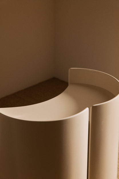 Kazuhide Takahama off white lacquered wood Gea side table, close view of the top in the corner of the room