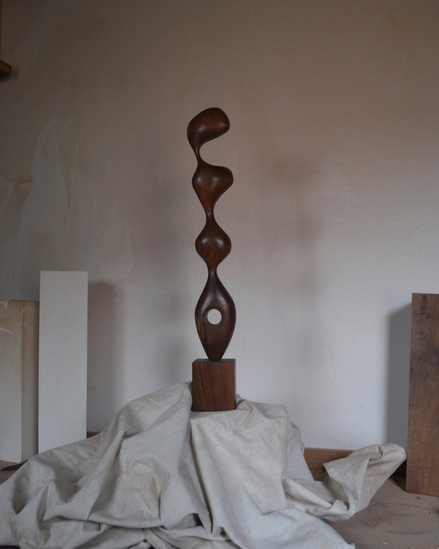 Kensho Wooden Sculpture by Chandler Mclellan in Walnut Sculptures & Statues