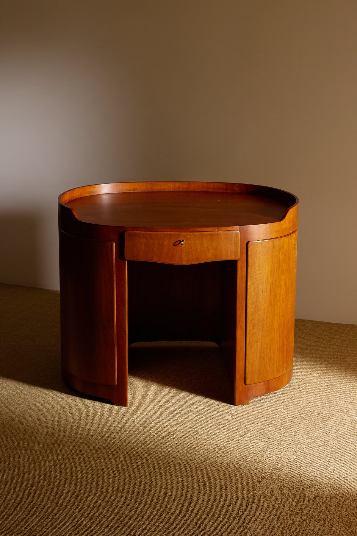 Luigi Caccia Dominioni walnut Casaccia desk, front view with the drawer and open knee space